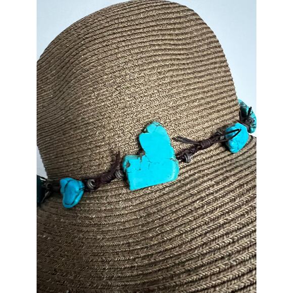 Kokin Straw Sun Hat Turquoise Bendable Brim Tan Summer Resort Vacation main image 7